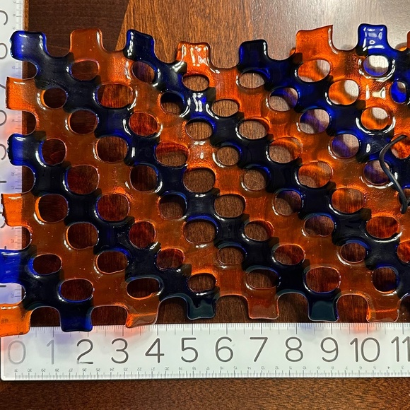 orange and blue wavy fused glass sun catcher - 8x12 inches - Picture 7 of 7